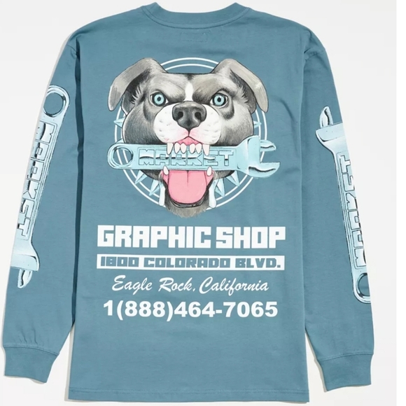 Market UO Exclusive Junkyard Dog Long Sleeve Tee, Color: Slate, Size M - Picture 1 of 9